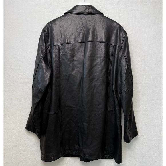 MERONA Genuine Soft Leather Jacket Coat Button Outdoor Y2K VTG Black Mens L - Picture 4 of 8
